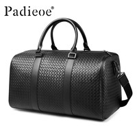 移动端：PADIEOE 帕迪欧 真皮男包旅行包男大容量手提单肩包头层牛皮斜跨包手提包 黑色