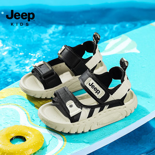 JEEP男童凉鞋儿童运动夏款夏季中大童软底防滑沙滩鞋 米黑34
