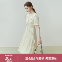 范思蓝恩 23FS12010法式荷叶领连衣裙，女夏新款温柔风天丝裙子 米黄色 XS