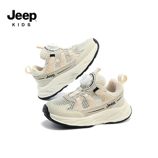 Jeep吉普儿童运动鞋夏季透气网面鞋2024软底跑步鞋男女童鞋子 完美灰白 26码 鞋内长约16.6cm