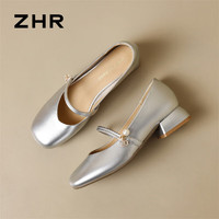 ZHR 玛丽珍鞋女新中式国风粗跟女鞋气质复古旗袍单鞋女 CG71 银色 39