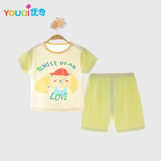 优奇 婴儿短袖套装夏季薄款短裤宝宝分体空调服儿童洋气外出衣服夏天装