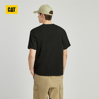 CAT卡特24夏男户外休闲字母LOGO印花全棉舒适宽松短袖T恤 黑色 3XL