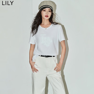 LILY2024夏女装舒适柔软休闲通勤款精致绣花百搭基础款白T恤 601白色 M