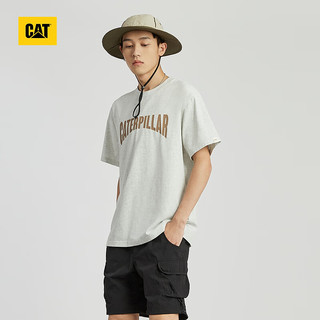CAT卡特24夏男户外休闲字母LOGO印花全棉舒适宽松短袖T恤 亮灰色 XL