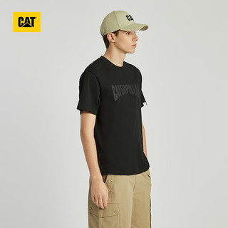 CAT卡特24夏男户外休闲字母LOGO印花全棉舒适宽松短袖T恤 黑色 2XL