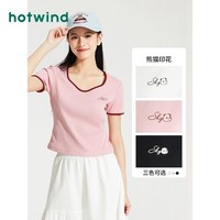 hotwind 热风 2024年秋季新款女士熊猫插画系列针织短T恤F01W4701