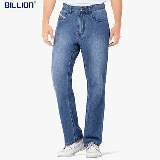 BILLION夏季薄款牛仔裤男直筒高腰清凉透气速干中青年休闲长裤子J10694 中蓝色 32(2.52尺)