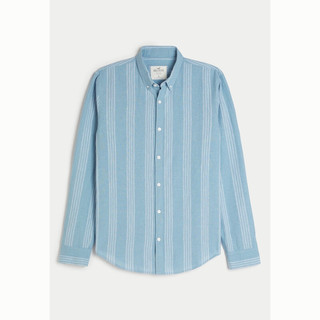 HOLLISTER 24春夏美式长袖亚麻混纺衬衫 男 KI325-4002 蓝色条纹 XS (170/84A)