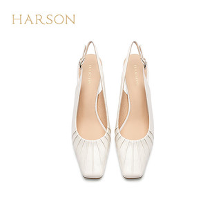 哈森2024夏法式绝美凉鞋女褶皱高跟鞋细跟凉鞋HM246027 米色 37