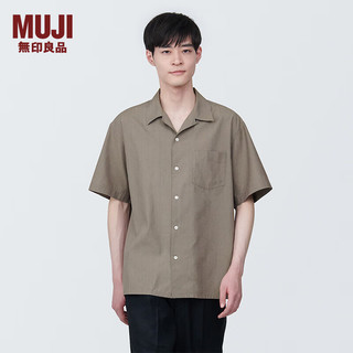 无印良品 MUJI 男式 麻混 短袖衬衫 男士衬衣外套 AC1W2A4S 浅灰棕色 M 170/92A