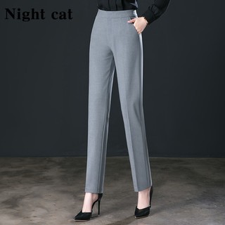 Night cat2023薄款休闲裤女高腰直筒工装西裤女式宽松长裤子 灰色 29