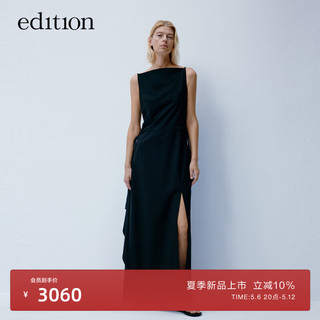edition【P系列】2024夏时尚解构一字肩无袖黑色西装连衣裙 黑色  XS/155
