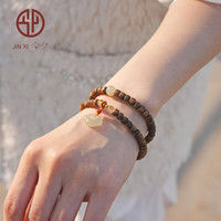 今夕奇楠沉香手串海南莺歌绿奇楠沉香木棋楠和田玉男女手链 沉香 6*4mm 和田玉如意锁款