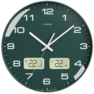 Timess挂钟 客厅钟表家用时钟 时尚简约温湿度挂表挂墙 双屏显示石英钟 【普通款 35CM】绿边绿面