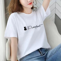 BONAS 宝娜斯 夏季新款纯色棉短袖T恤 小猫 L(100-115斤)