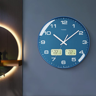 Timess挂钟 客厅钟表家用时钟 时尚简约温湿度挂表挂墙 双屏显示石英钟 【普通款 35CM】绿边绿面