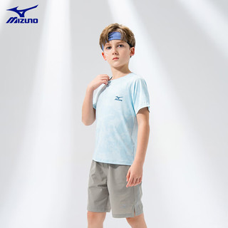 美津浓（MIZUNO）儿童短袖T恤2024男童装中大童速干运动上衣t夏季 浅蓝色 165cm