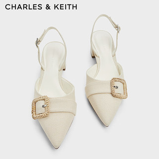 CHARLES&KEITH24夏新品时尚编织扣饰尖头粗跟凉鞋女CK1-60580291