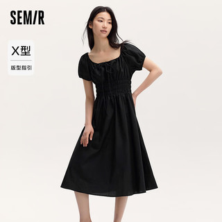 森马（Semir）连衣裙女温柔气质白月光2024夏季法式方领收腰中长裙清新 黑色90001 165/88A/L