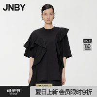 JNBY24夏T恤女浪漫荷叶边纯棉简约宽松圆领5O5110210 001/本黑 XS