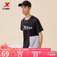XTEP 特步 男短袖夏季新款运动T恤短袖透气男装上衣短T 正黑色 2XL