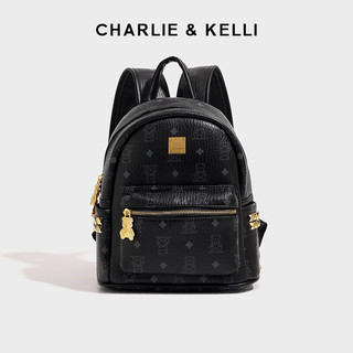 CHARLIE&KELLI CK品牌包包女包2024母亲节背包上班通勤校园双肩包 黑色大号