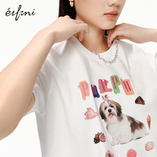 伊芙丽（eifini）伊芙丽设计感夏日可爱小狗印花短款辣妹T恤女2024夏季短袖上衣女 本白色 160/M