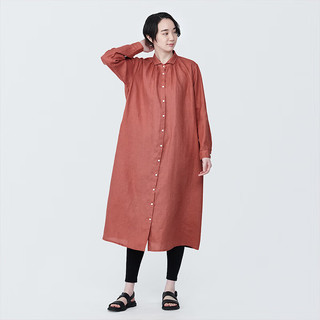 无印良品（MUJI）女式 麻 水洗 长袖衬衫连衣裙 女装裙子夏季汉麻衬衫裙BC2JKA4S 红色 S  155/80A