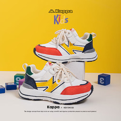 Kappa 卡帕 Kids背靠背24年春季新款童鞋男童女童跑步运动休闲鞋易穿脱 米/果粉