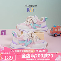 Kappa Kids背靠背24年春季童鞋男童女童跑步运动休闲鞋易穿脱 米/果粉 26码 内长17.5适合脚长16.5