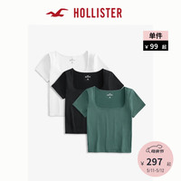 HOLLISTER24春夏3件装套装美式弹力纯色方领短袖T恤女 KI339-3490 白色/绿色/黑色 XS(160/84A)