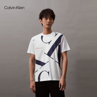 Calvin Klein  Jeans夏季男女中性时尚醒目印花纯棉透气短袖T恤J317893 YAF-白色 M  （135-150斤）