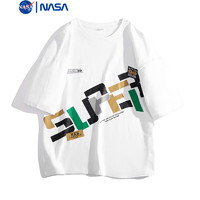 NASA MITOO字母纯棉短袖T恤男士2024夏季新款宽松休闲圆领印花上衣 白色 L