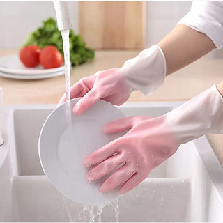 榄茵 洗碗手套女家务乳胶防水橡胶胶皮厨房洗衣服刷碗清洁薄款家用手套 梅子绿