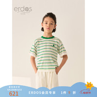 ERDOS KIDS鄂尔多斯童装24春夏精纺圆领纯棉条纹男女童短袖T恤