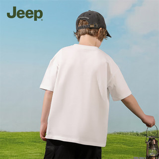 Jeep 吉普 儿童短袖t恤24夏童装亲肤简约圆领纯棉宽松休闲舒适大童上衣 D342NT1353白色 130cm
