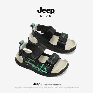 Jeep女童凉鞋夏款2024童鞋男童夏季运动女宝儿童沙滩鞋溯溪鞋 黑绿 31码 鞋内约长20.4cm