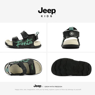 Jeep女童凉鞋夏款2024童鞋男童夏季运动女宝儿童沙滩鞋溯溪鞋 黑绿 33码 鞋内约长21.8cm