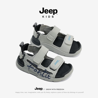 Jeep女童凉鞋夏款2024童鞋男童夏季运动女宝儿童沙滩鞋溯溪鞋 灰蓝 35码 鞋内约长23.0cm