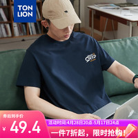 TONLION 唐狮 2024男左胸文字印花圆领短袖T恤 藏青 L