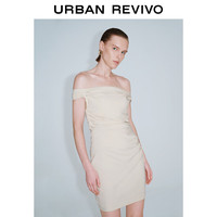 URBAN REVIVO 女装摩登魅力堆叠褶皱一字肩连衣裙UWG740100 浅卡其 S