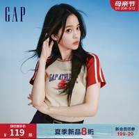 Gap 蓋璞 女裝2024夏季新款親膚logo短袖T恤上衣465242 紅色 160/80A(S) 亞洲尺碼