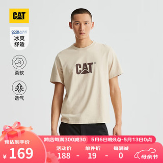 CAT 卡特彼勒 卡特24春夏男户外Coolmax科技经典logo印花短袖T恤 米白色 L