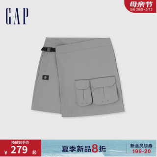 Gap女装2024夏季不对称简约一片式口袋工装风短裙半裙496377 灰色-防泼水款 8(29)亚洲尺码