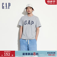 Gap男女装2024夏季棉质拼接logo圆领短袖T恤宽松上衣460841 灰色 185/108A(XXXL) 亚洲尺码