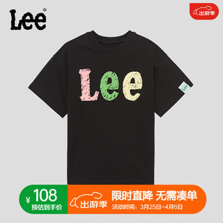 Lee儿童短袖T恤2024春夏圆领前胸印花套头舒适宽松棉质上衣童装 黑色 120cm