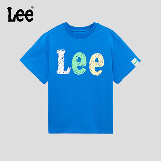 Lee儿童短袖T恤2024春夏圆领前胸印花套头舒适宽松棉质上衣童装 蓝色 110cm