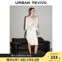 URBAN REVIVO UR2024春季女装摩登高级感荷叶边中长款连衣裙UWG740022 米白 XL