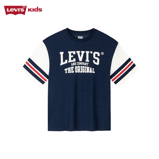 Levi's李维斯童装24夏季男童复古短袖T恤儿童学院风上衣 深靛蓝 110/52(4)